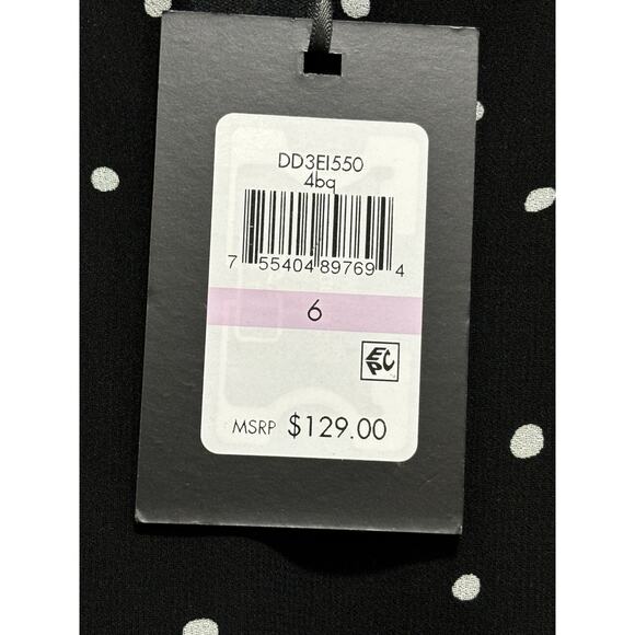 DKNY Donna Karan Polka Dot Midi Dress Romantic Short Sleeve Black New NWT - Picture 3 of 6